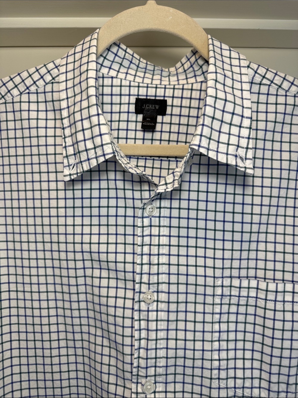 J. Crew Men’s White Button-down Shirt with Blue Grid Size XL